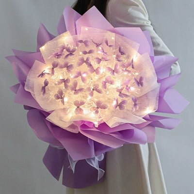 New DIY Butterfly Bouquets Handmade Butterfly Flower Material Package Bouquet with Light String Wedding Decor Gift for Girlfrien - Korvel