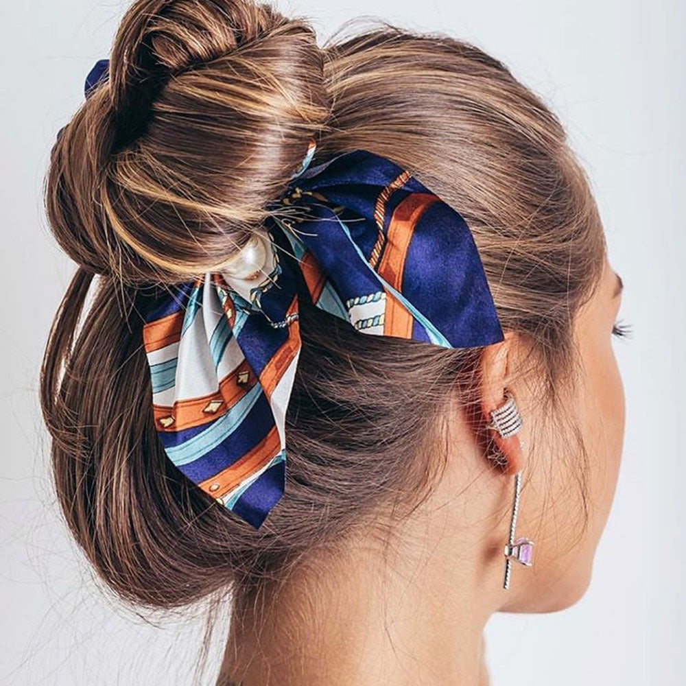 New Pearl Pendant Large Intestine Ring Hair Loop Women's Bundle Hair Knot Big Bow Knot Hair Rope - Korvel