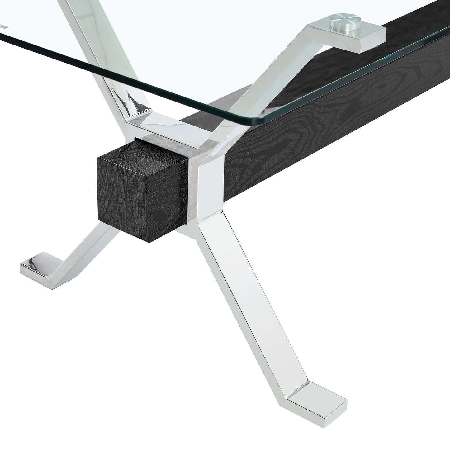 Dining table Modern tempered glass dining table Large modern office desk with silver plated metal legs and MDF crossbars - Korvel