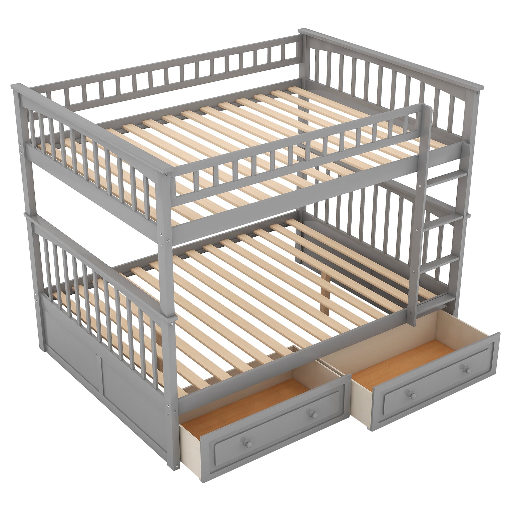 Full over Full Bunk Bed with Drawers, Convertible Beds  Gray - Korvel