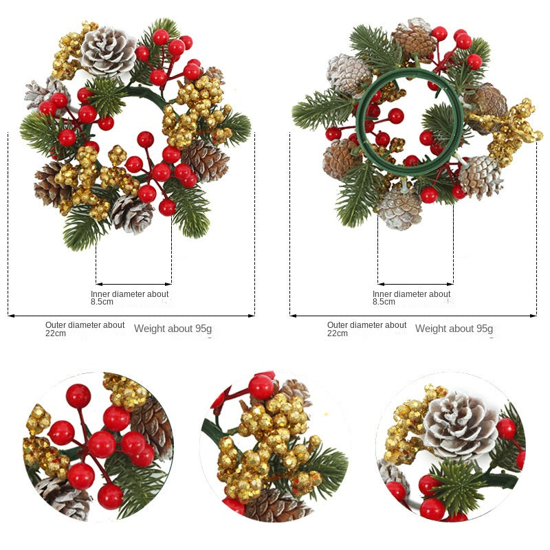 Christmas wreath desktop home decoration simulation pine cone ornament Christmas flower candle holder - Korvel