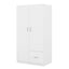 Wooden Wardrobe with Double Doors, Armoire with Hanging Rod, 5 Fixed Shelves, One Storage Drawer,White - Korvel
