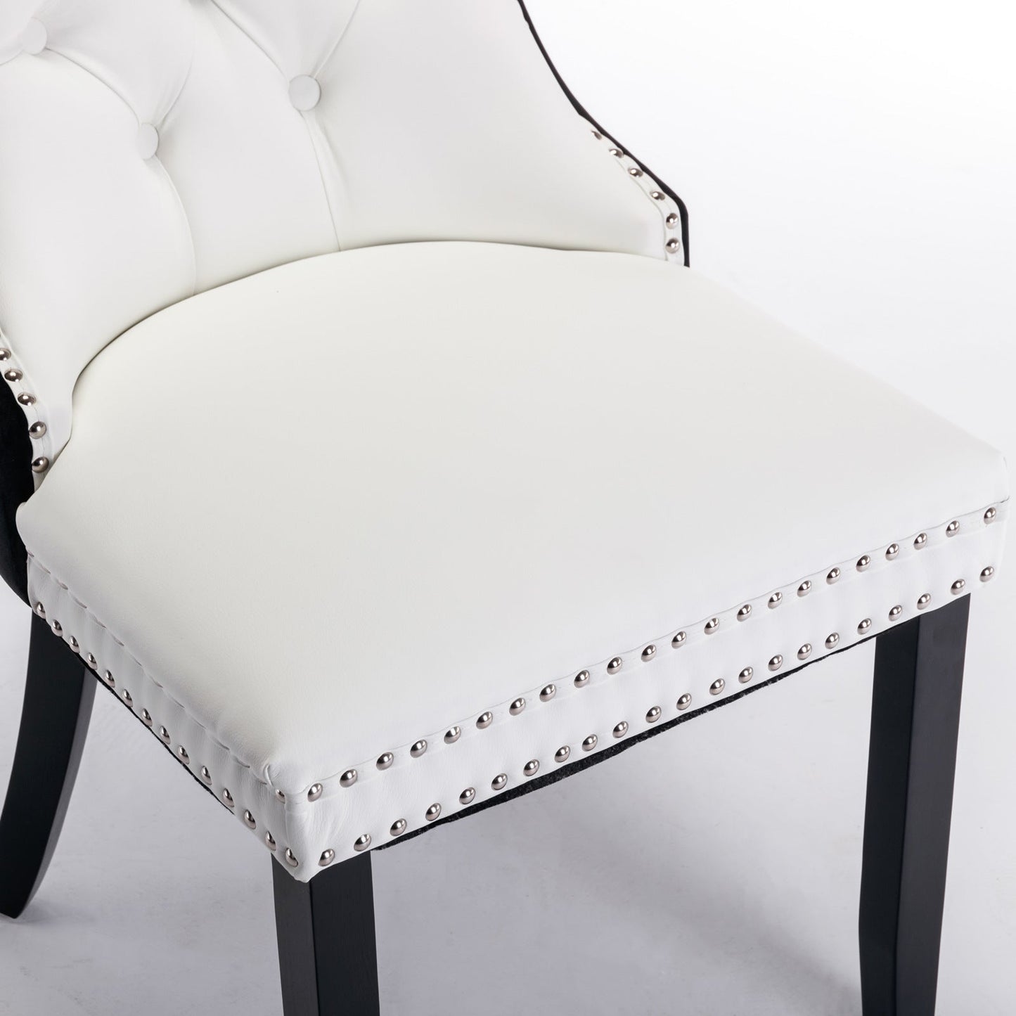 Tufted Solid Wood Dining Chairs - 2-Piece Set in White and Black