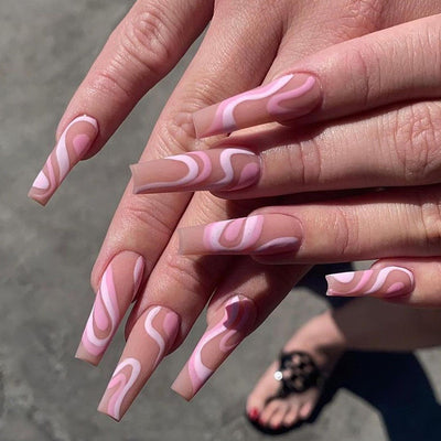 Rose Color Matching Line Press On Nail Fake Nail Patch Wearing Nail Finished Product - Korvel