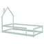 Twin Size Wood Bed with House-Shaped Headboard in Light Green