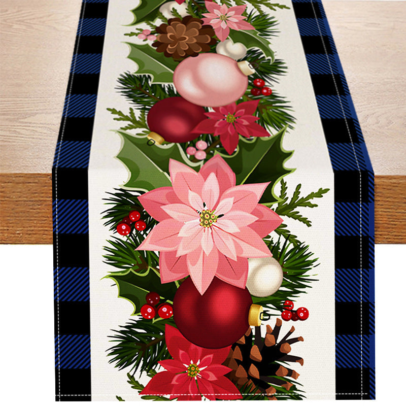 Christmas plaid linen table flag floral ball printed tablecloth entrance small tablecloth living room counter decoration tea flag - Korvel