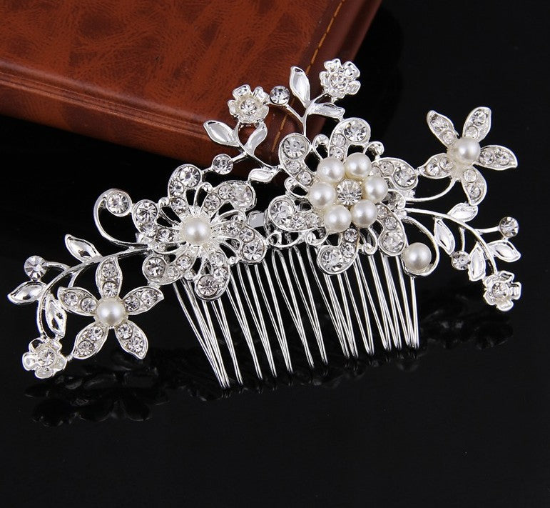Hair comb, bridal rhinestone and pearl headdress, wedding dress accessories - Korvel