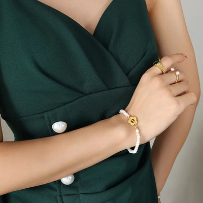 Titanium Steel Pearl Flower Bracelet - Korvel