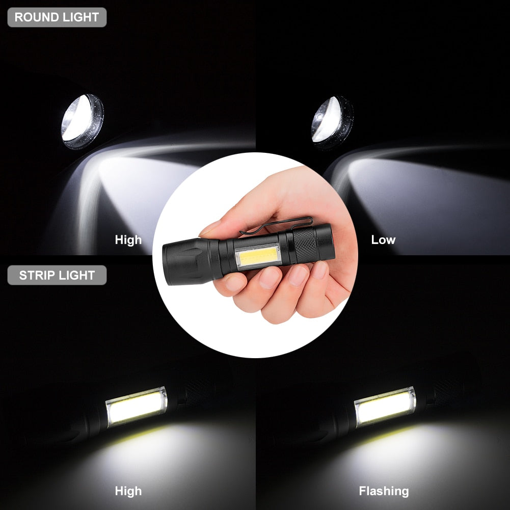 COB LED Flashlight Super Bright Waterproof Handheld Flashlights Torch Pocket Work Light for Emergency Lighting - Korvel