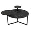 Modern coffee table with two display shelves, Black Faux marble surfaces, Tripod-inspired base,Rounded tabletop edges - Korvel