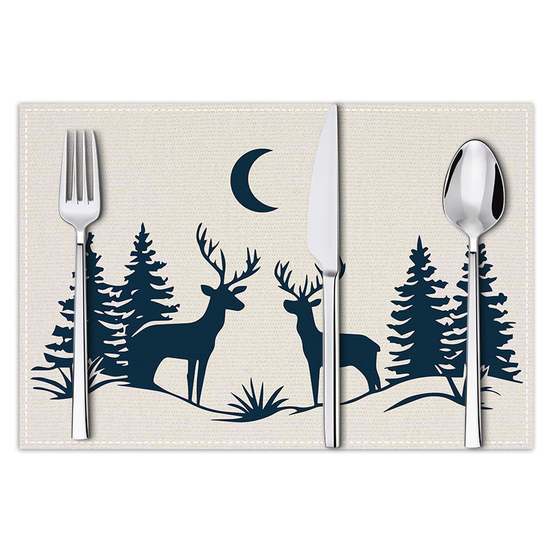 Reindeer Print Christmas Placemats - Insulated Linen Coasters