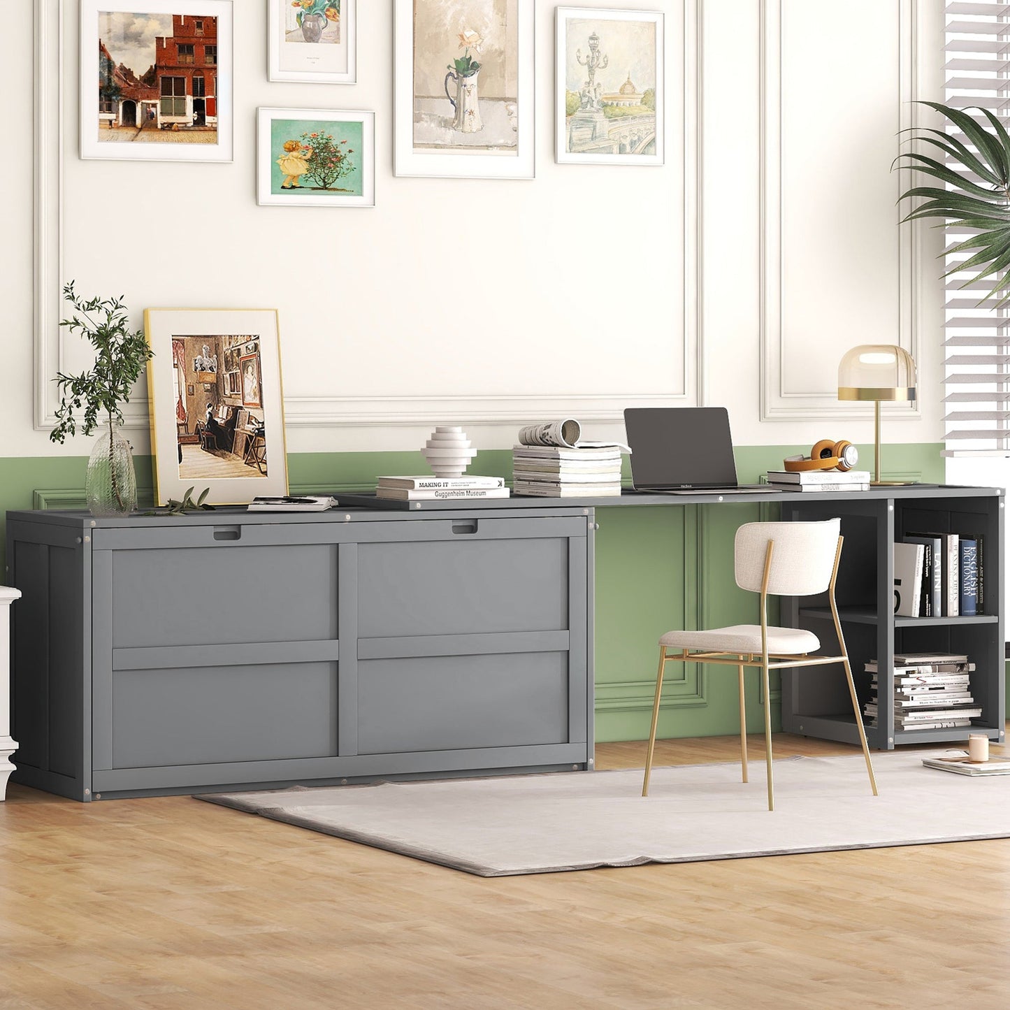 Queen Size Murphy Bed with Rotable Desk  Gray - Korvel