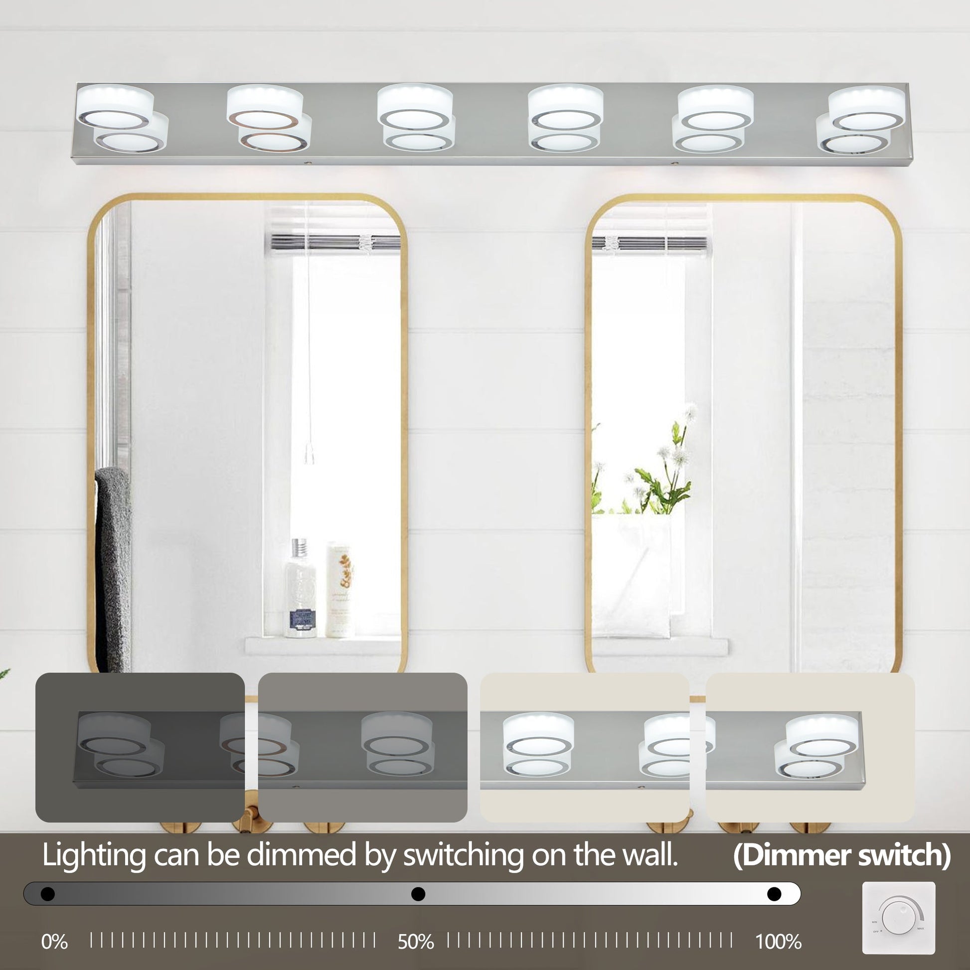 LED Modern Chrome 6-Light Vanity Lights Fixtures Over Mirror Bath Wall Lighting - Korvel