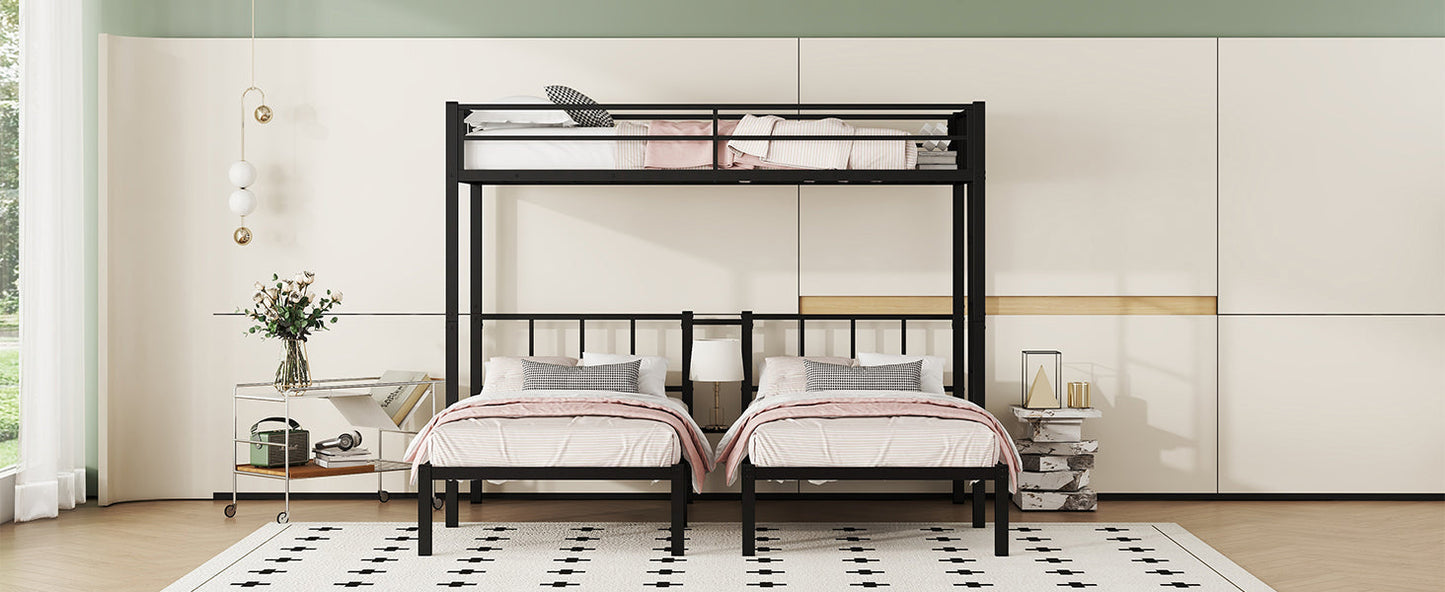 Twin over Twin & Twin Bunk Beds for 3, Twin XL over Twin & Twin Bunk Bed Metal Triple Bunk Bed, Black - Korvel