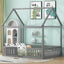 Full Size Wood House Bed with Fence and Door, Gray - Korvel