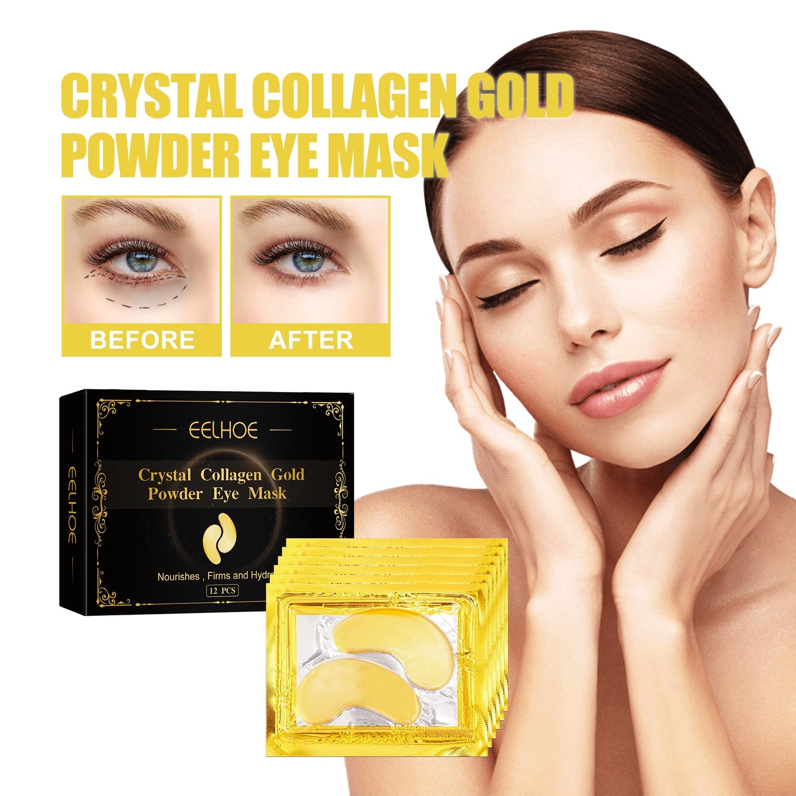Collagen Gold Eye Mask Firming Eye Pattern Patch Overnight Dark Circles Under Eye Elastic Repair - Korvel