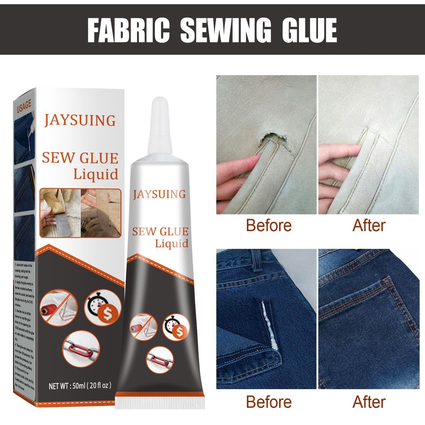Jaysuing Cloth Repair Glue White Seam Glue Clothing Repair Glue Washable Ironing Cloth Adhesive Glue - Korvel