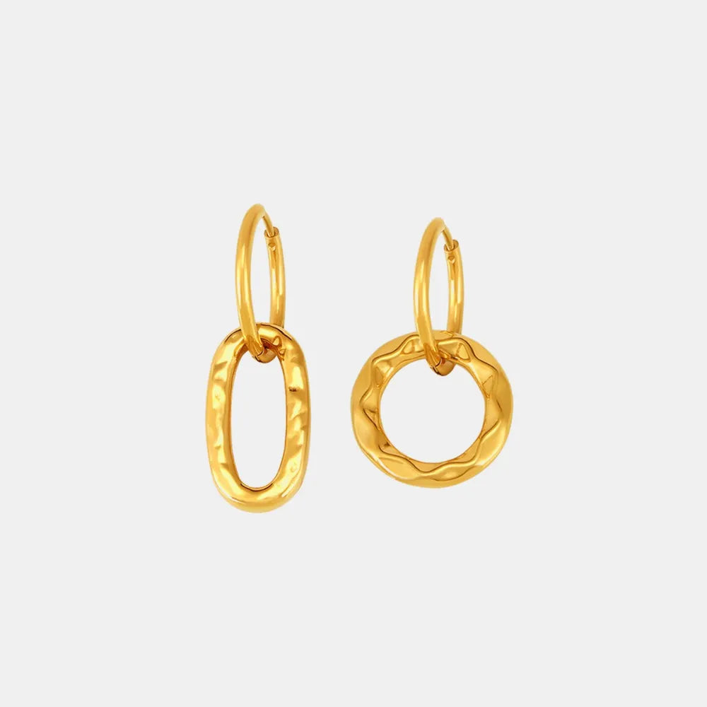 Geometric ring buckle ear ring retro asymmetric design titanium steel ear jewelry - Korvel