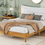 Queen Size Rubber Wooden , Solid Wooden Bed with Teddy Velvet Cushion Upholstered Headboard, Enhanced by Support Feet - Korvel