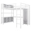 Metal loft bed with wardrobe and L-shaped desk, full-size loft bed with storage cabinet and shelf, white - Korvel