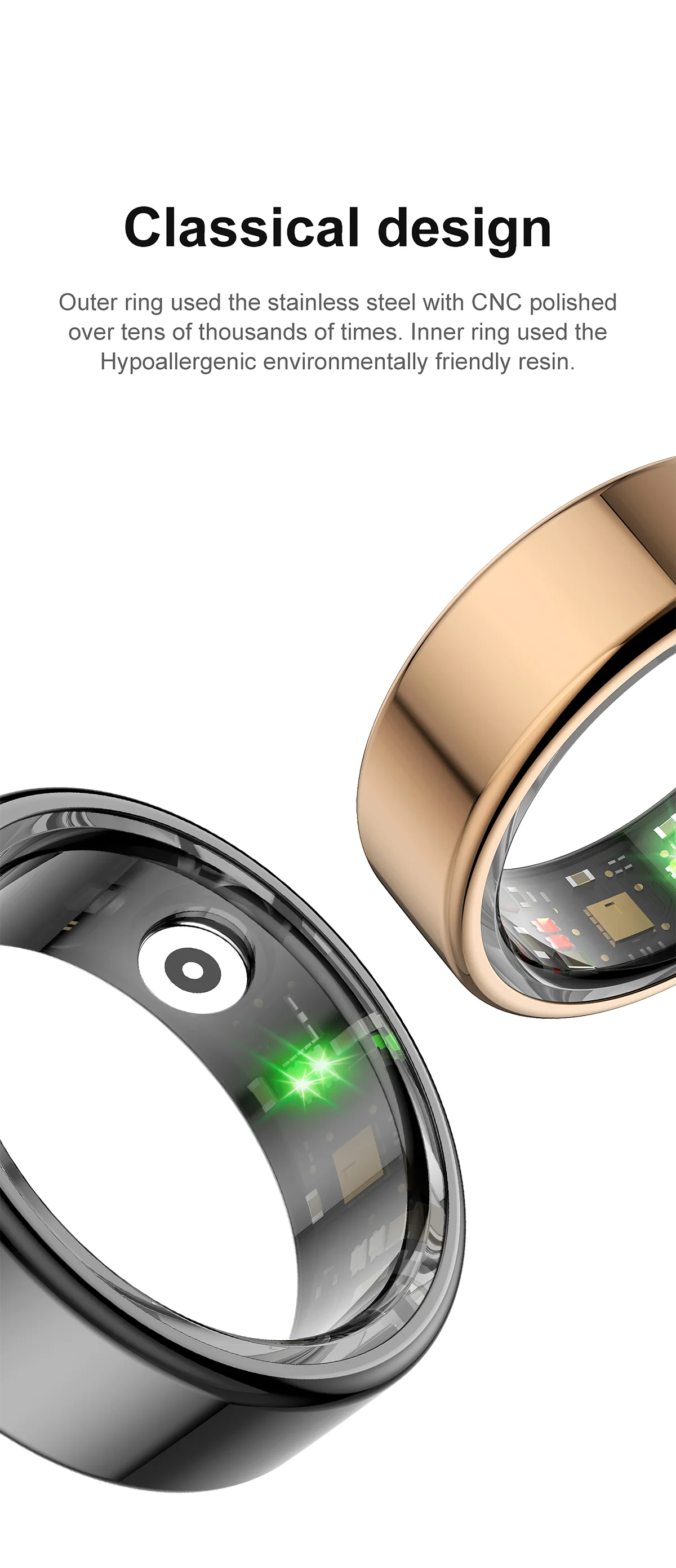 Smart Ring Blood Pressure Sleep Monitoring Waterproof Sports Fitness Tracker Military Grades Titanium Steel Shell SmartRing - Korvel