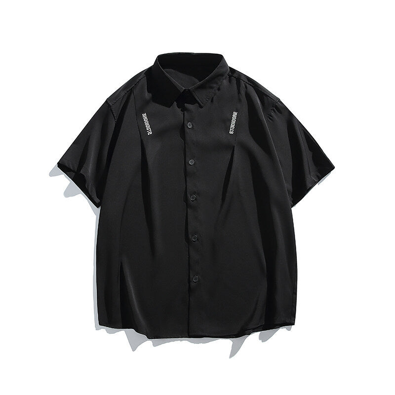 Letter embroidery loose casual short sleeved shirt for men - Korvel