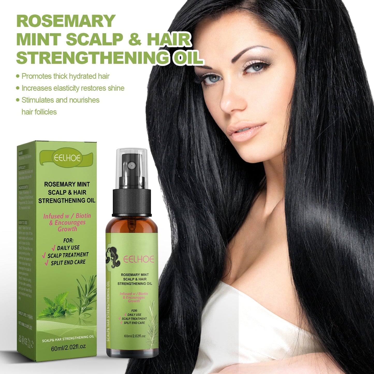 Rosemary Dense Hair Spray Hydrates Roots For Increased Elasticity Restoring Shine Anti-Set Hair Spray - Korvel