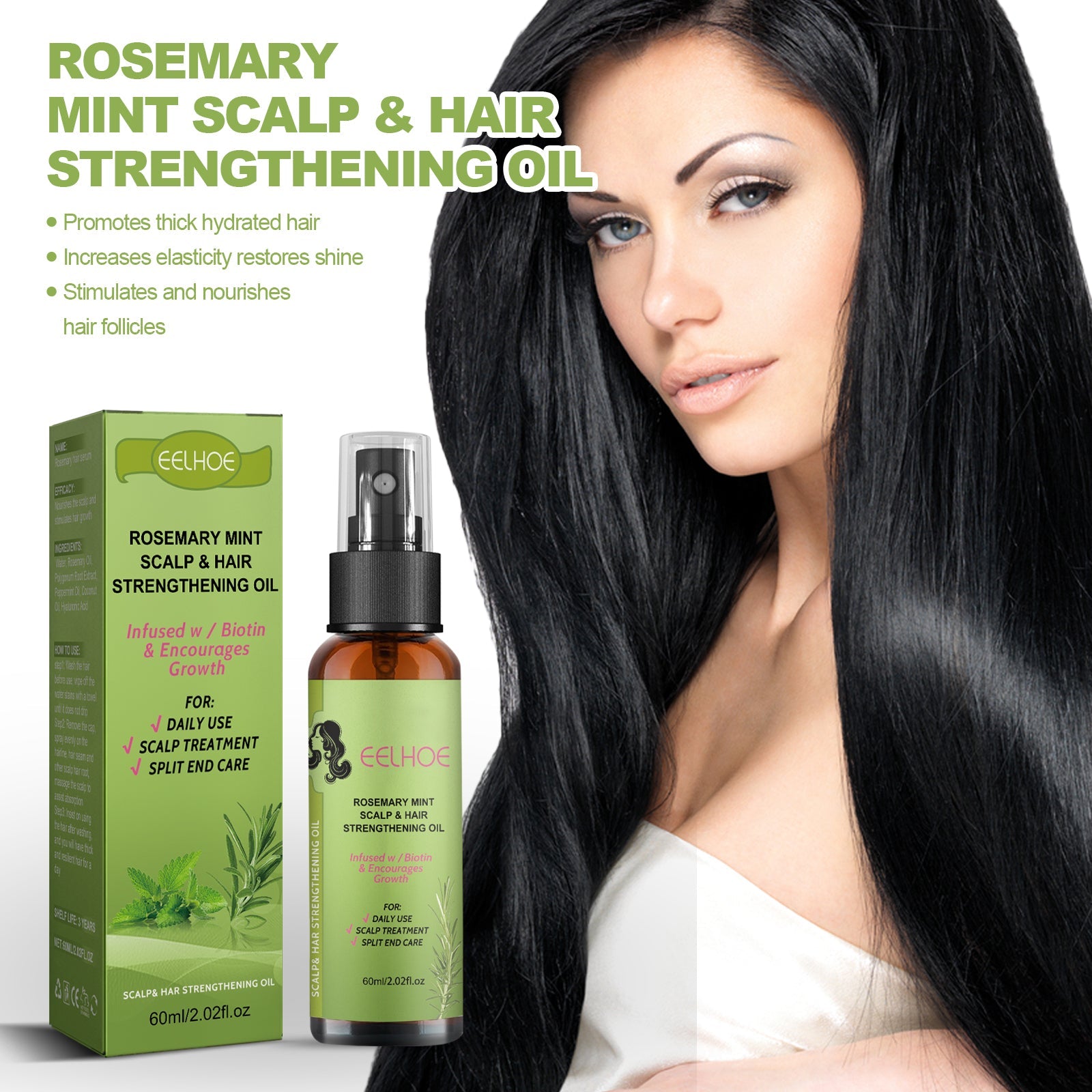 Rosemary Dense Hair Spray Hydrates Roots For Increased Elasticity Restoring Shine Anti-Set Hair Spray - Korvel