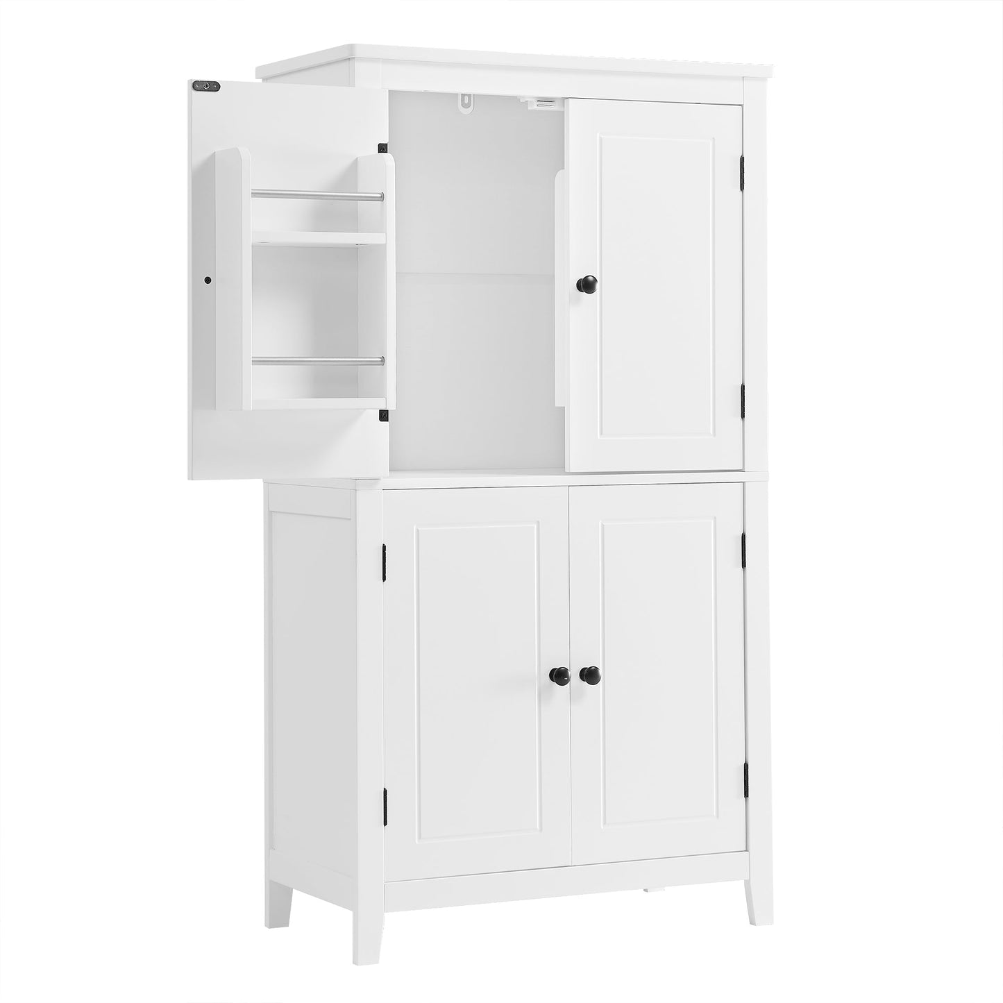 Bathroom floor storage cabinet, bathroom storage unit, 4-door independent cabinet, adjustable shelf, adaptive shelf, white - Korvel