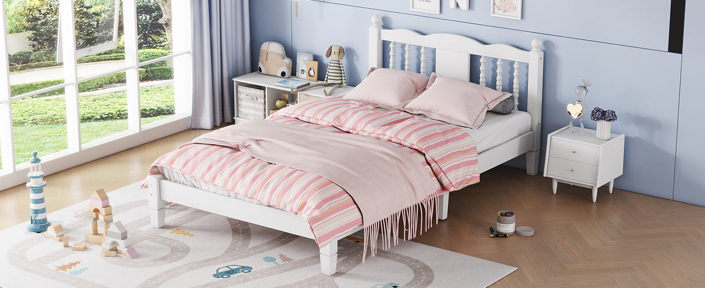 Twin Bed with Column-Decoration Headboard, with Bed Slats,White - Korvel