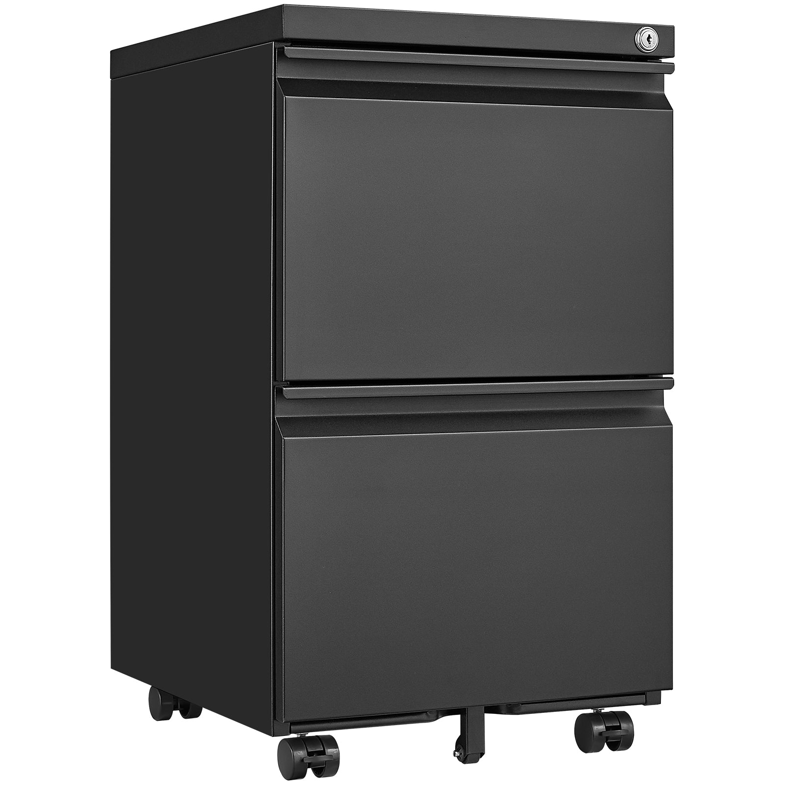Metal 2 drawer mobile file cabinet with lock, 25.6-inch high legal/letter size file storage cabinet  black - Korvel