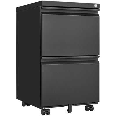 Metal 2 drawer mobile file cabinet with lock, 25.6-inch high legal/letter size file storage cabinet  black - Korvel