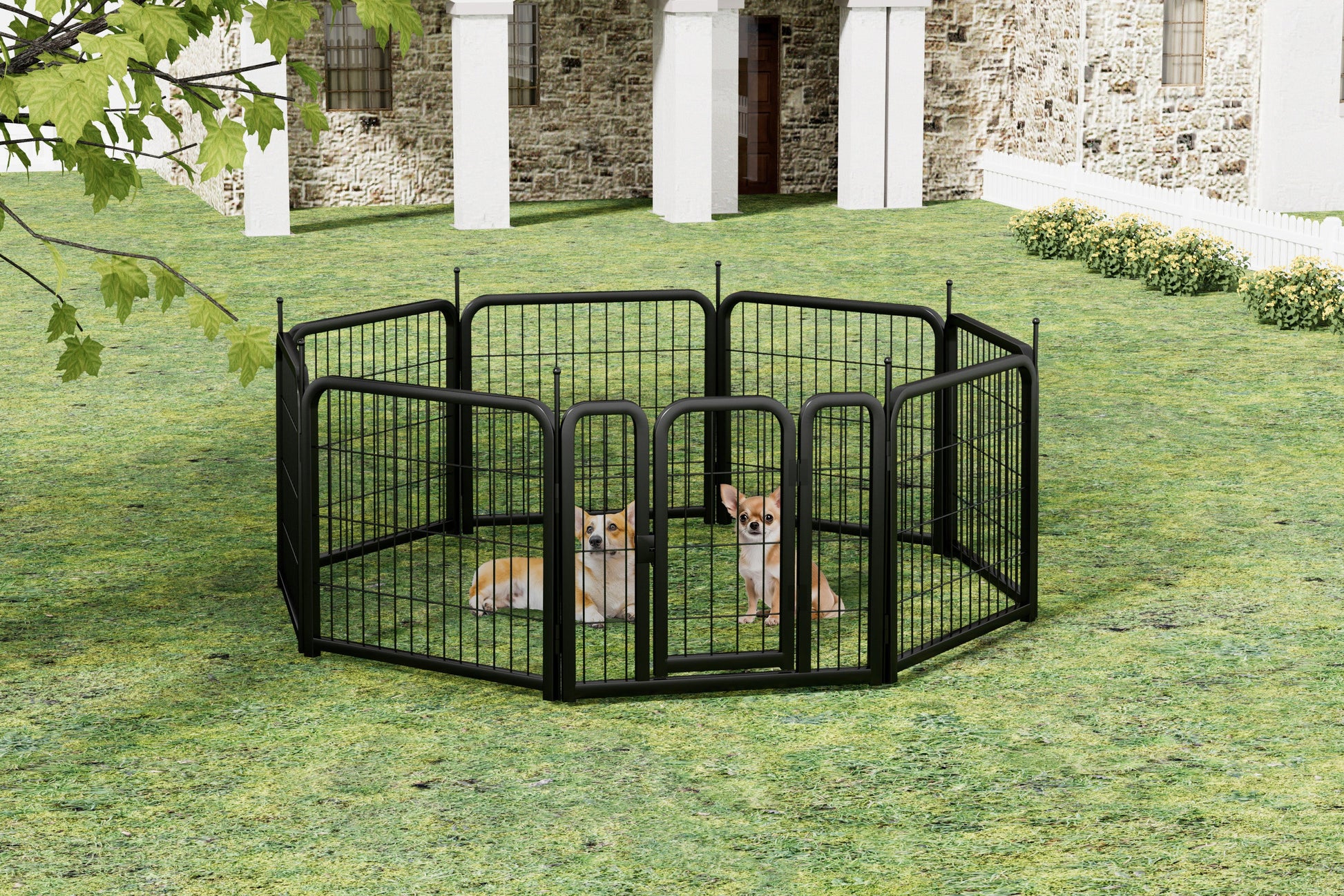 8-panel dog fence, 24 inch small dog pet fence, portable indoor pet game fence. Black, 22.2 inches wide x 23.6 inches high. - Korvel