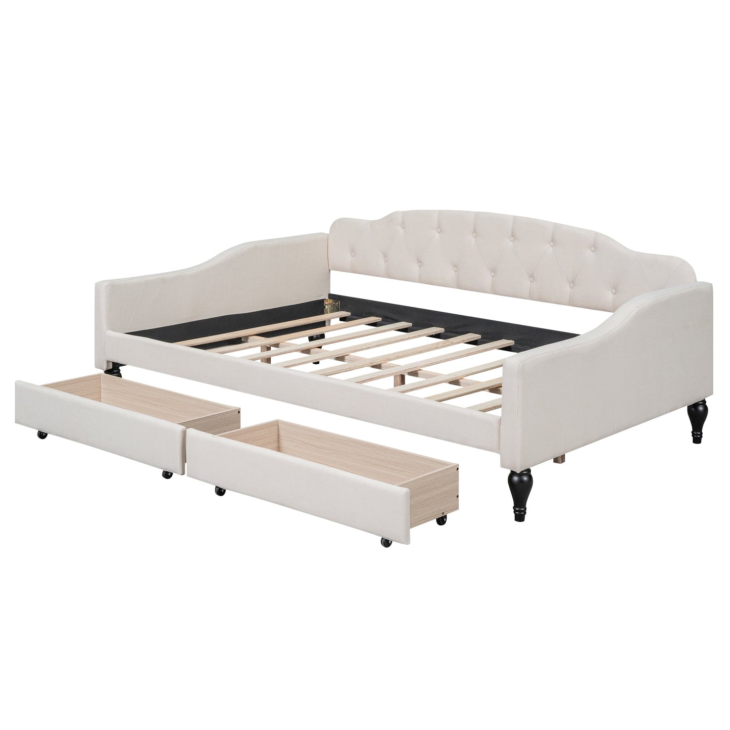 Full Size Upholstered Tufted Daybed with Two Drawers, Beige - Korvel
