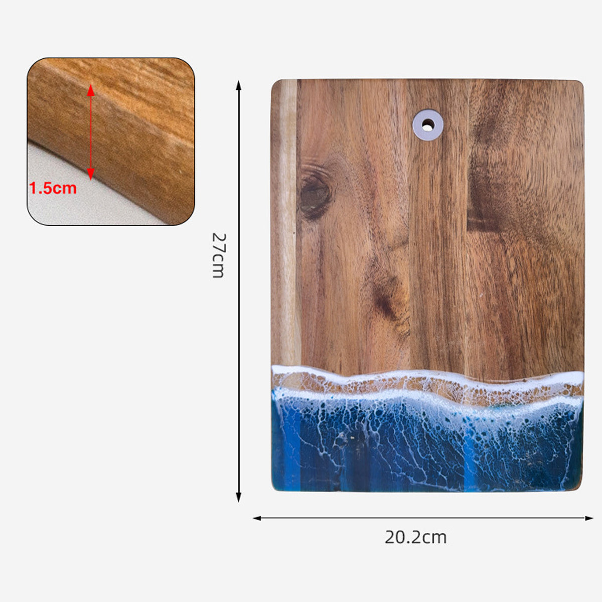 Wood Cutting Board Resin Blue green Wave Pattern - Korvel