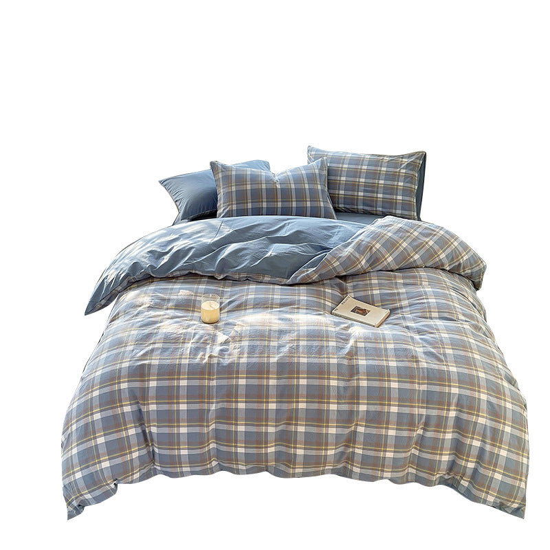Cotton Dyed Washed Cotton Bedding Set Pure Cotton A Class Flat Sheet Quilt Cover Fitted Sheet Quilt Cover Three-Piece Set Striped - Korvel