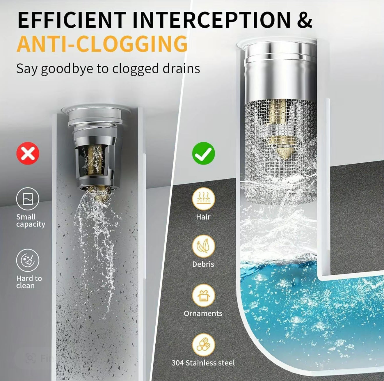 Attrapeur de Drain Sans Obstruction - Solution Universelle pour Évier