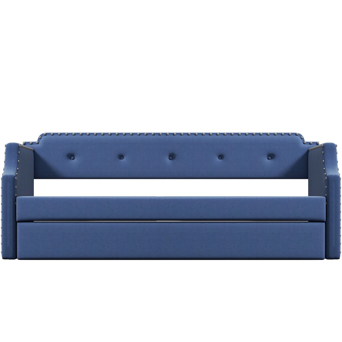 Upholstered Daybed with Trundle, Wood Slat Support,Upholstered Frame Sofa Bed Twin Blue - Korvel