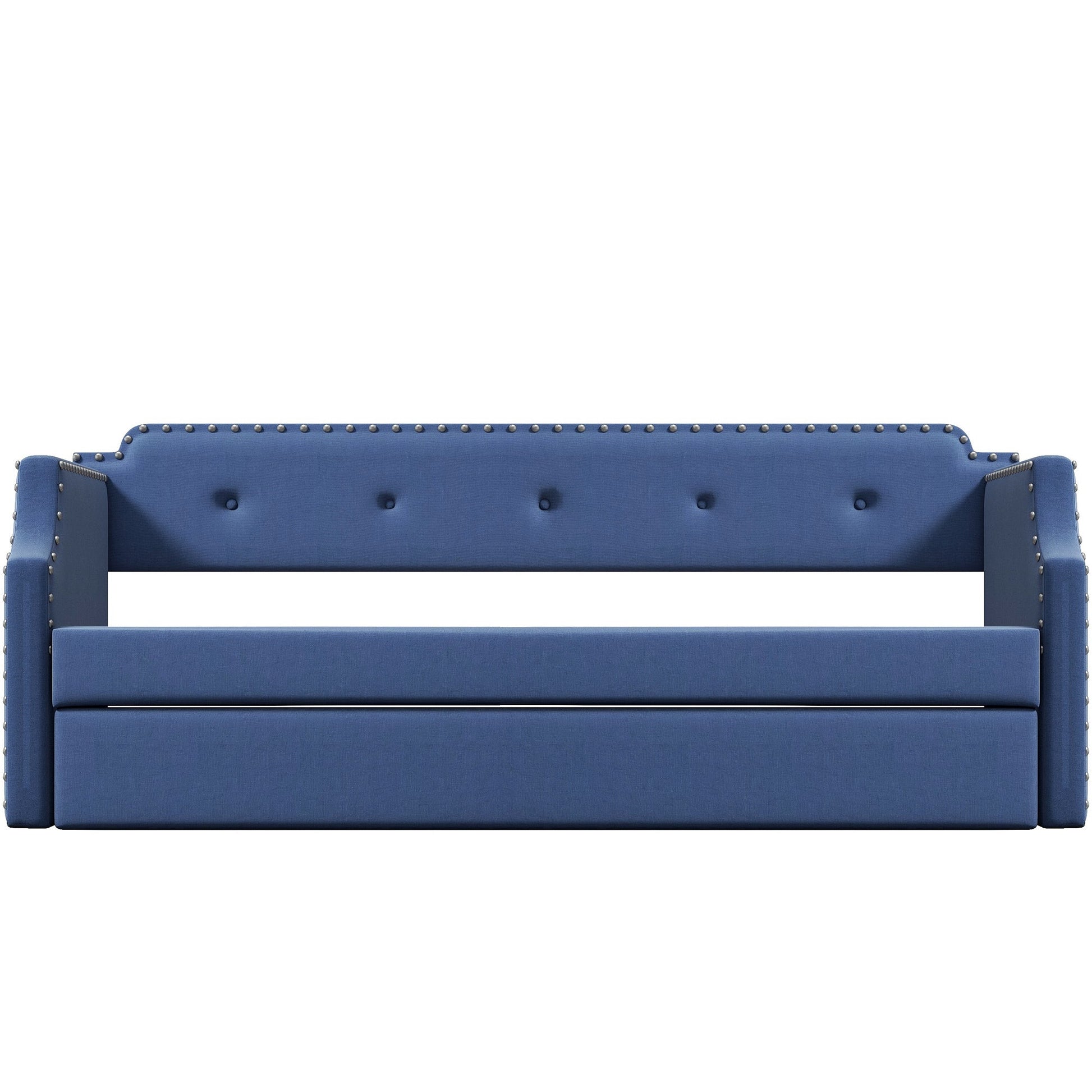 Upholstered Daybed with Trundle, Wood Slat Support,Upholstered Frame Sofa Bed Twin Blue - Korvel