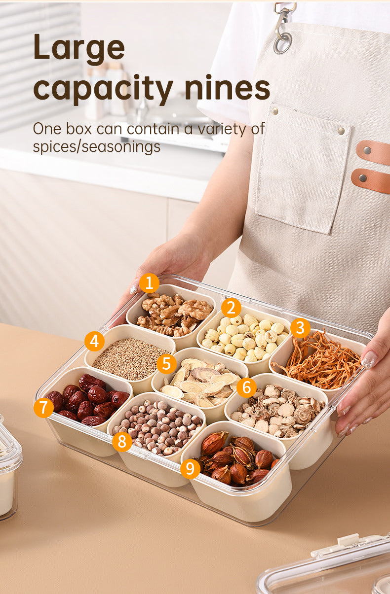 Design Sealed Snackle Storage Box With 9pcs Divider Plastic Divided Veggie Tray With Lid And Handle - Korvel