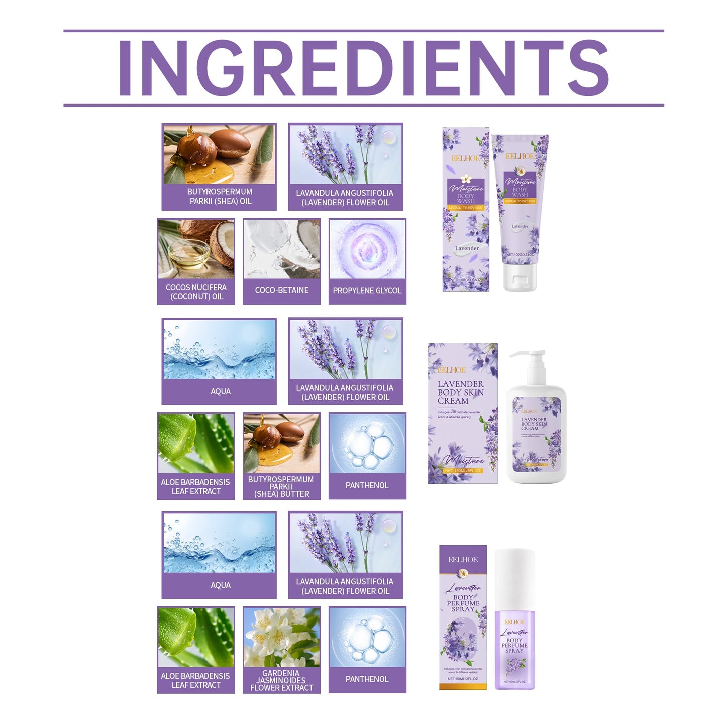 Lavender Body Soothing Fragrance Set Gentle Moisturizing Skin Hydrating Skin Care Set - Korvel