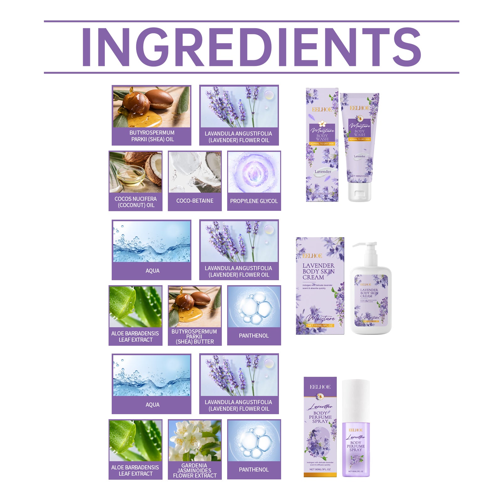 Lavender Body Soothing Fragrance Set Gentle Moisturizing Skin Hydrating Skin Care Set - Korvel