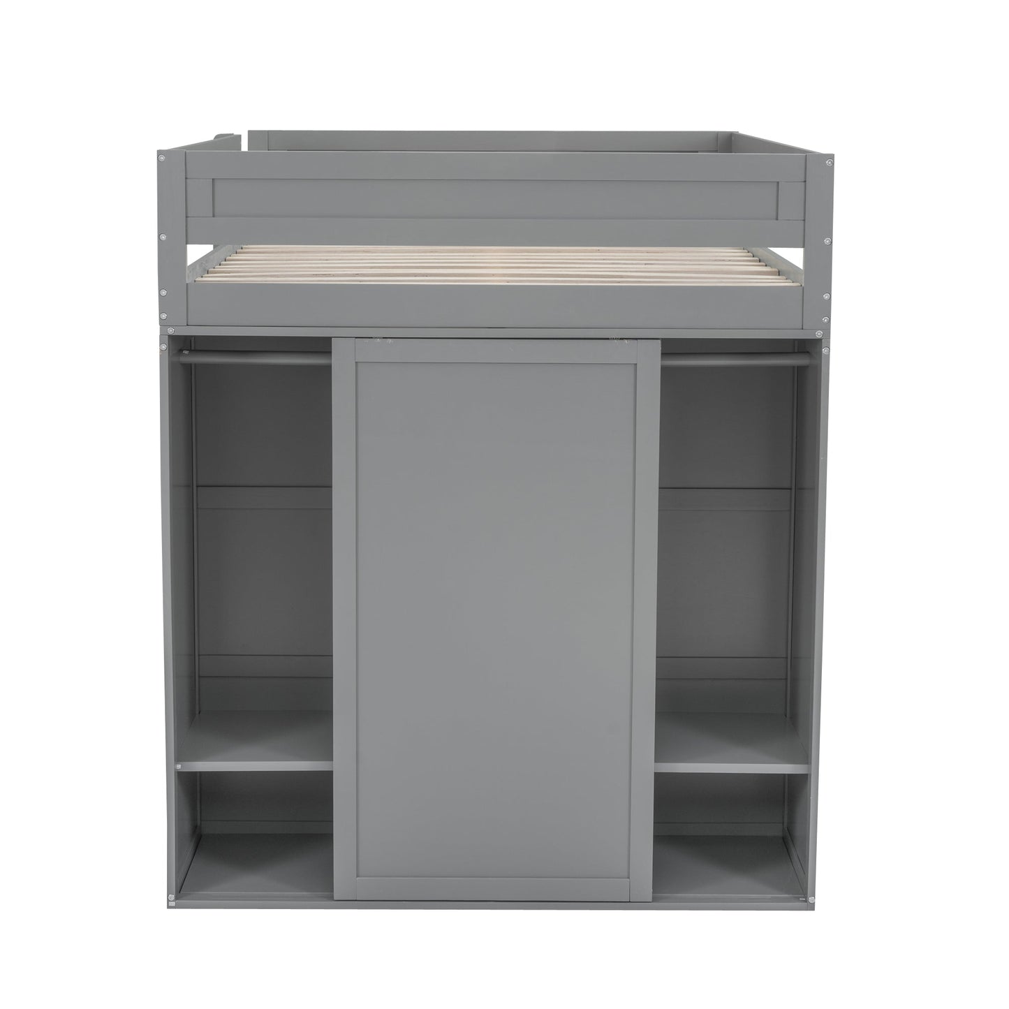 Wood Full Size Loft Bed with Wardrobes and 2-Drawer Desk with Cabinet  Gray - Korvel