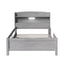 Wood Twin Size Platform Bed with Built-in LED Light  Storage Headboard and Guardrail Antique Grey - Korvel