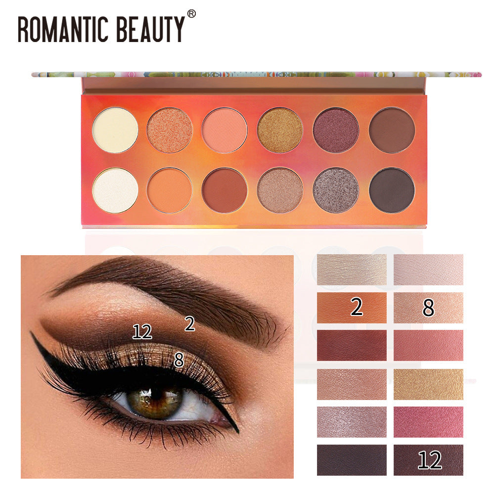 Romantic Beauty 12 Color Dazzle Eye Shadow Plate Pearlescent Matte Finish Eye Shadow Makeup - Korvel