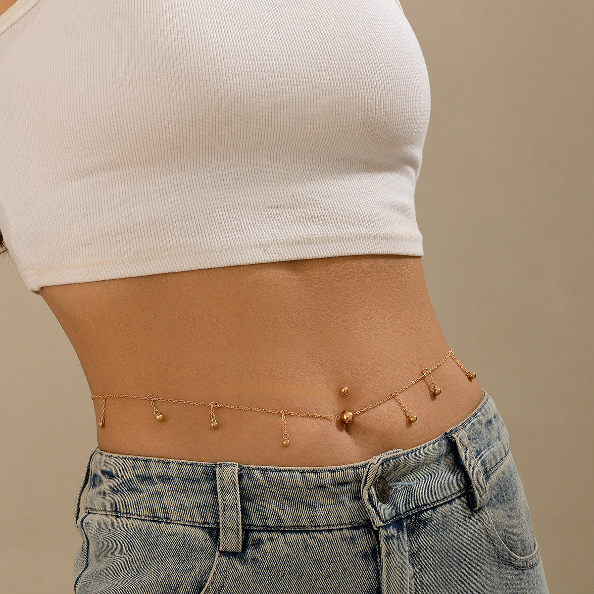 Elegant Zircon Navel Nail Body Chain with Imitation Pearls