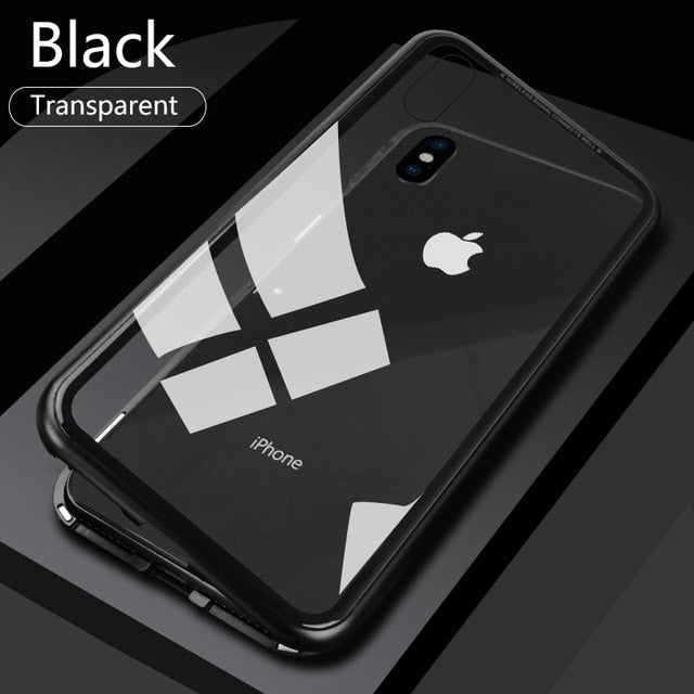 Double sided  Magnetic Case for iPhone X Clear Tempered Glass Magnet Adsorption Case - Korvel