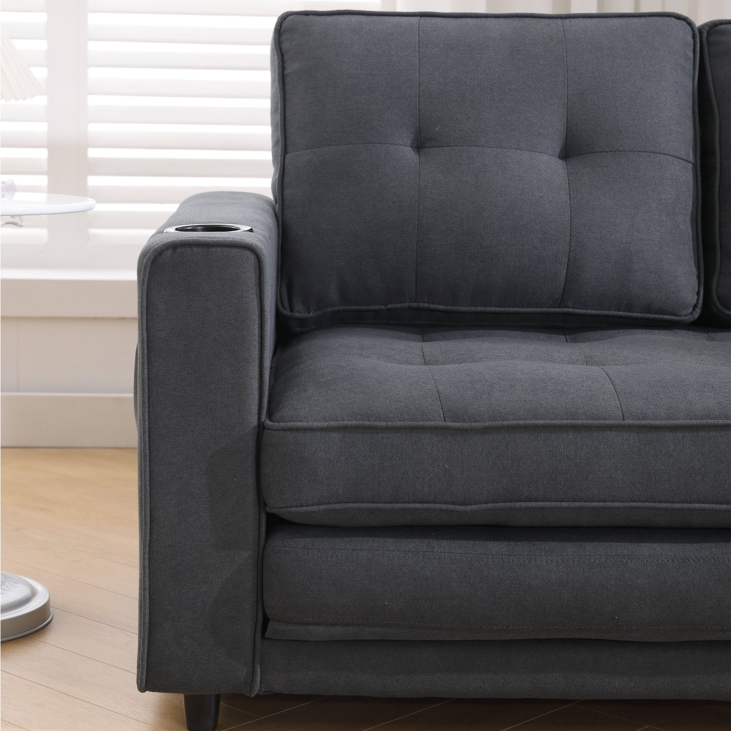 Three in one soft cushion cushion cushion sofa, folding mattress sofa bed, with side pockets and cup holder, dark gray - Korvel