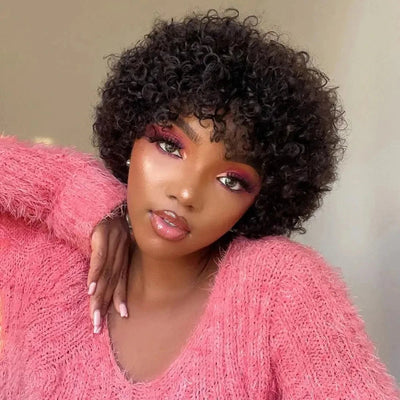 Large Bouncy Afro Kinky Curly Wigs For Black Women Glueless Pre Plucked Machine Made Wig Brazilian Virgin Remy Human Hair Wigs - Korvel