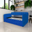 Blue padded twin beds with wheels, velvet fabric, no need for springs - Korvel